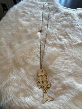 Betsey Johnson Gold Fish Pendant Long Necklace